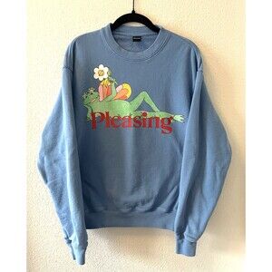 Pleasing Crewneck Sweatshirt Size Small Blue Frog Butterfly 100% Cotton Classic
